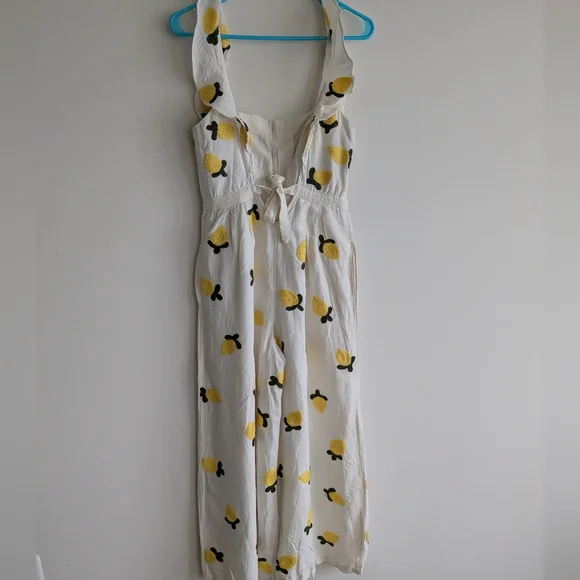 Anthropologie Red Carter Embroidered Lemon Ruffle Wide leg Flare Jumpsuit SMALL - Picture 6 of 15